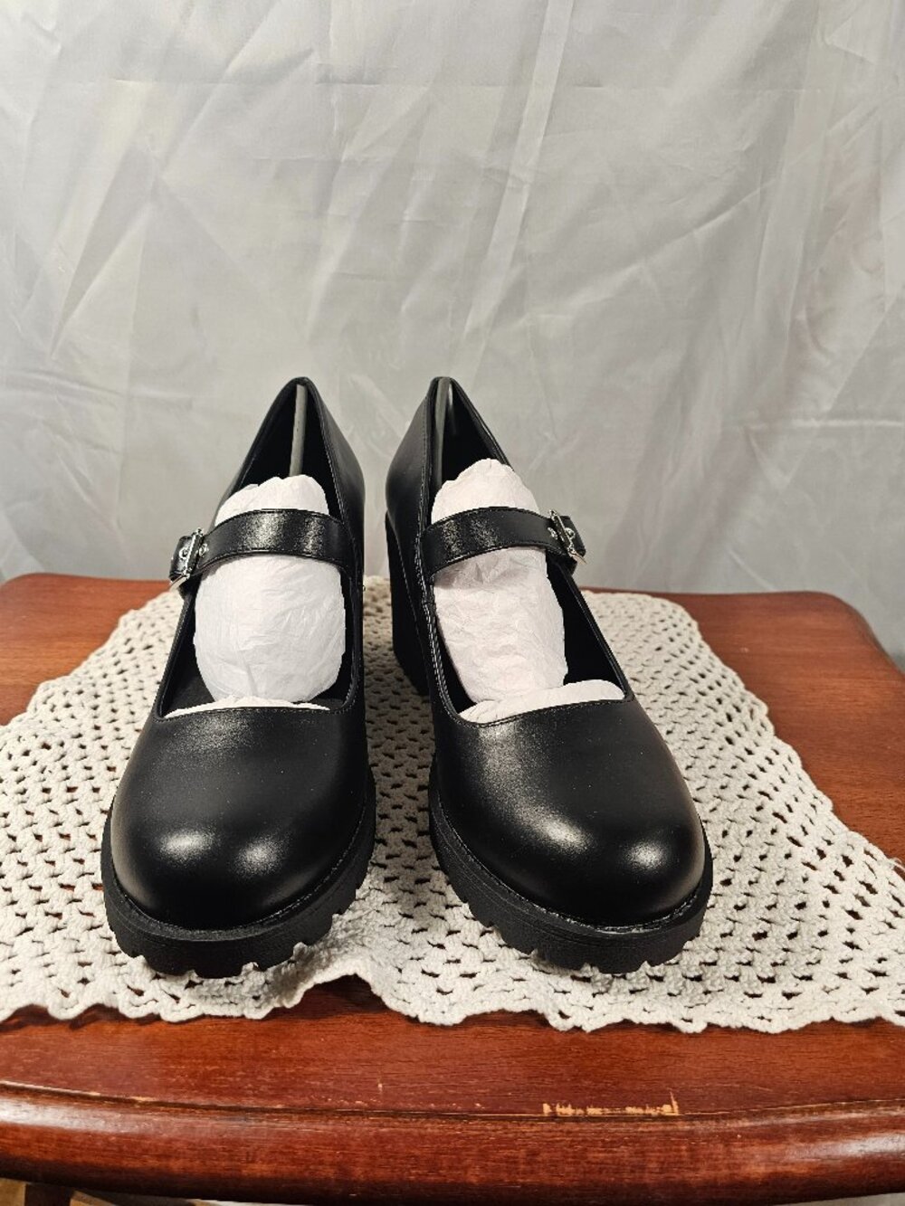 Soda black faux leather Mary Janes with chunky sole. Size 9. Never worn.